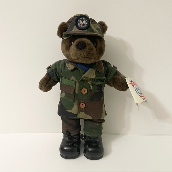 Vintage 1989 US  Bear Forces of America Plush Air Force Bear 11" Dark Brown Camo - Picture 1 of 16